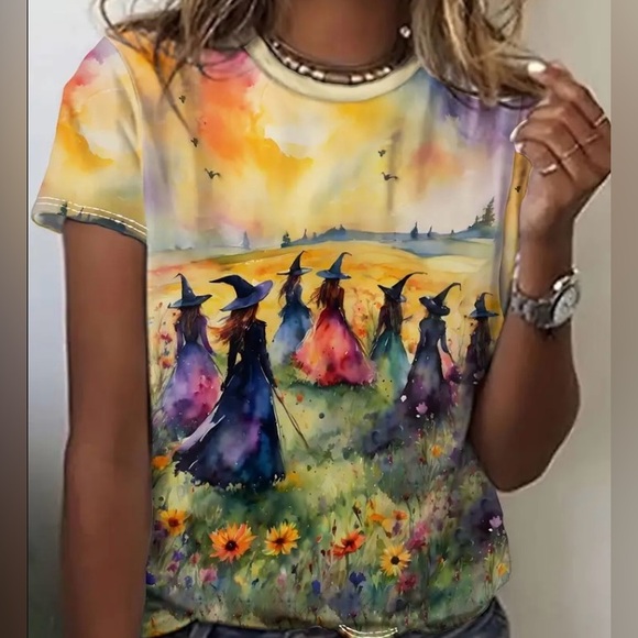 Boutique Tops - Wicked Watercolor Whitchy Print T-Shirt Halloween